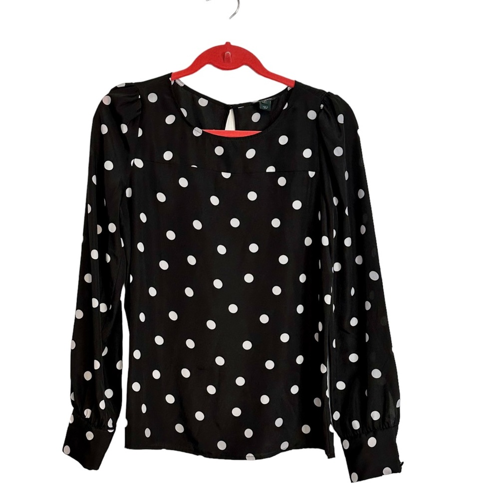 J Crew Polka Dot Blouse Black and White